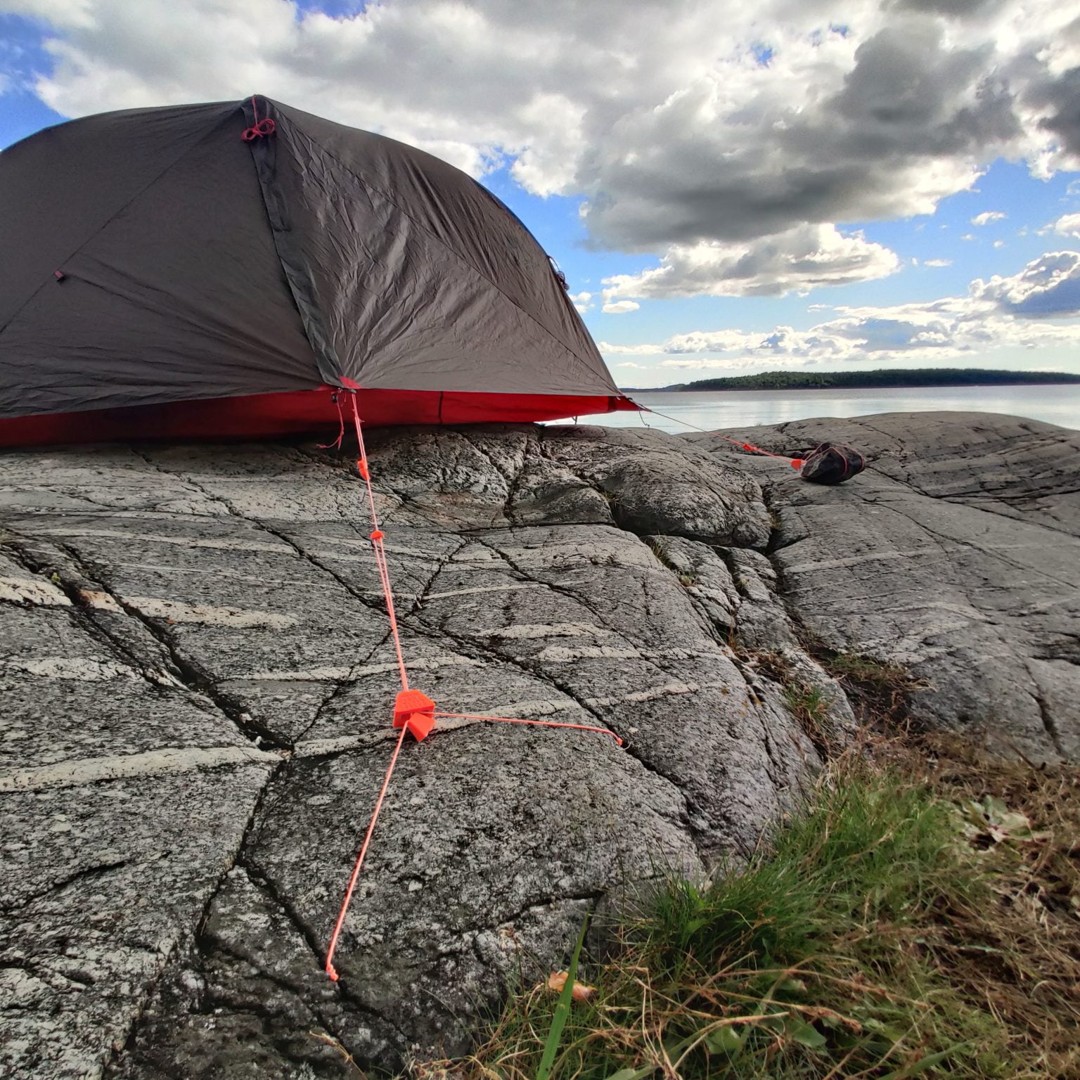 MSR tent pitched on rocks using Tent Block
